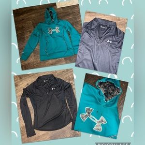 Under Armour Teal Mossy Oak Hoodie & Black Quarter Zip Long sleeve shirt bundle